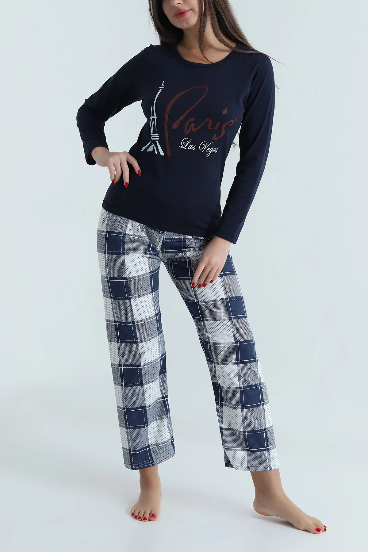 Lacivert Süprem Uzun Kol Kadın Pijama Takımı 493633