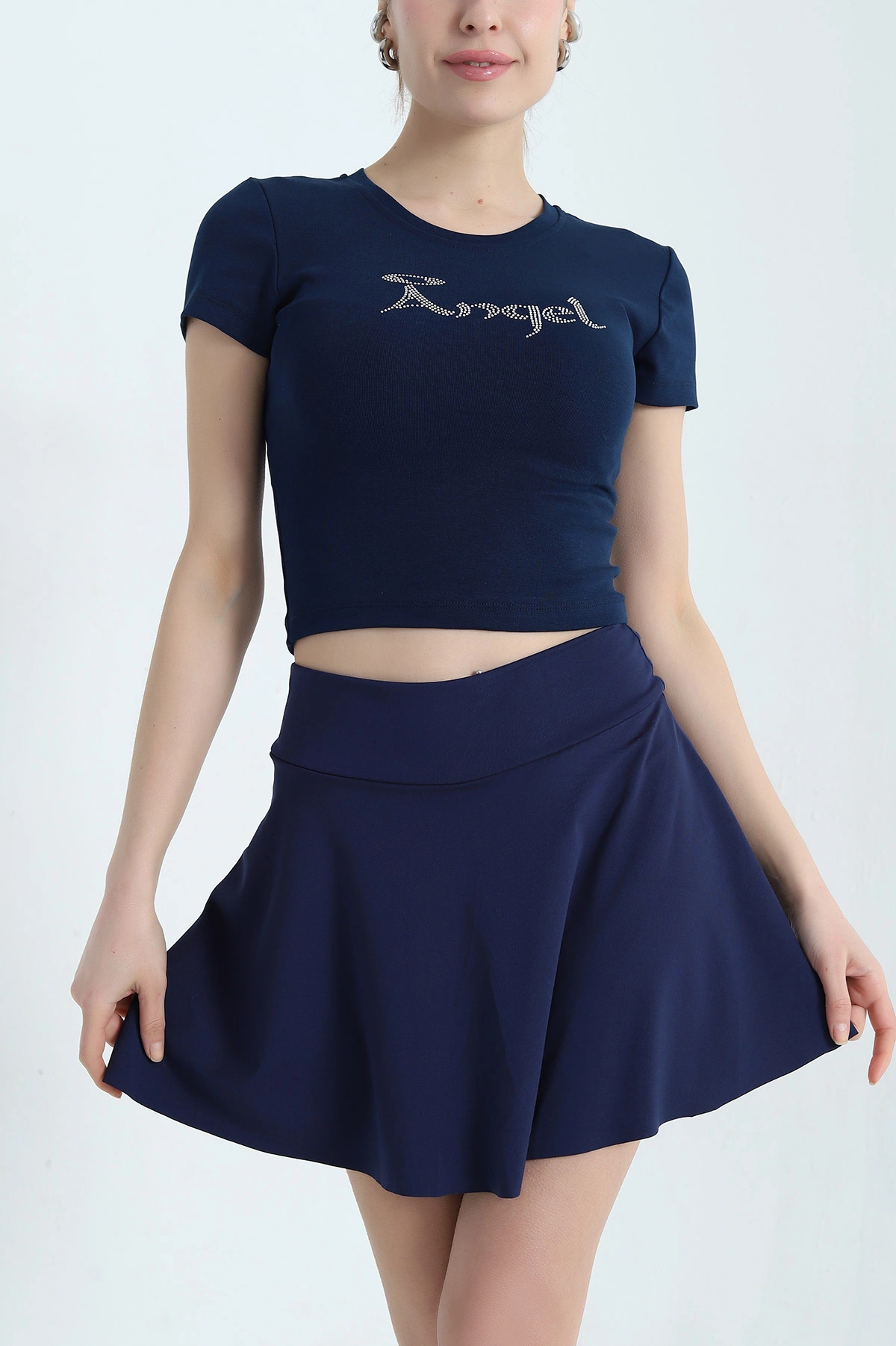 Lacivert Taş Detay Likralı Crop 338519