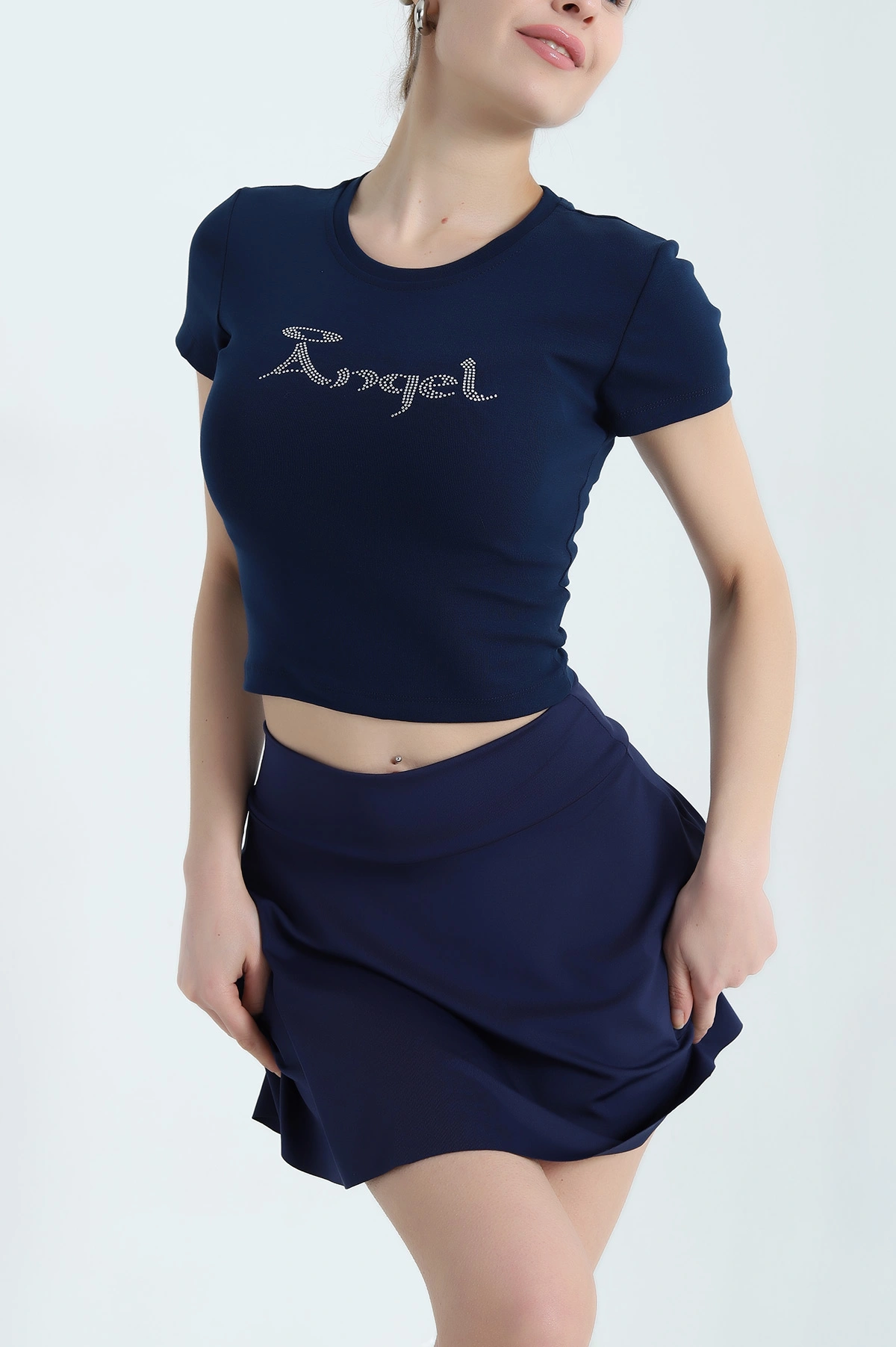 Lacivert Taş Detay Likralı Crop 338519