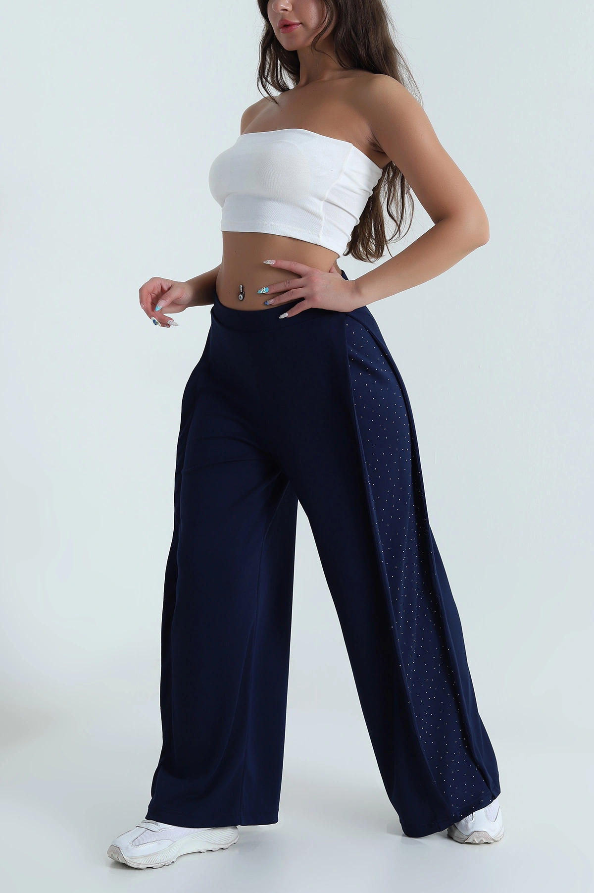 Lacivert Taşlı Garnili Modal Kadın Pantolon 484410