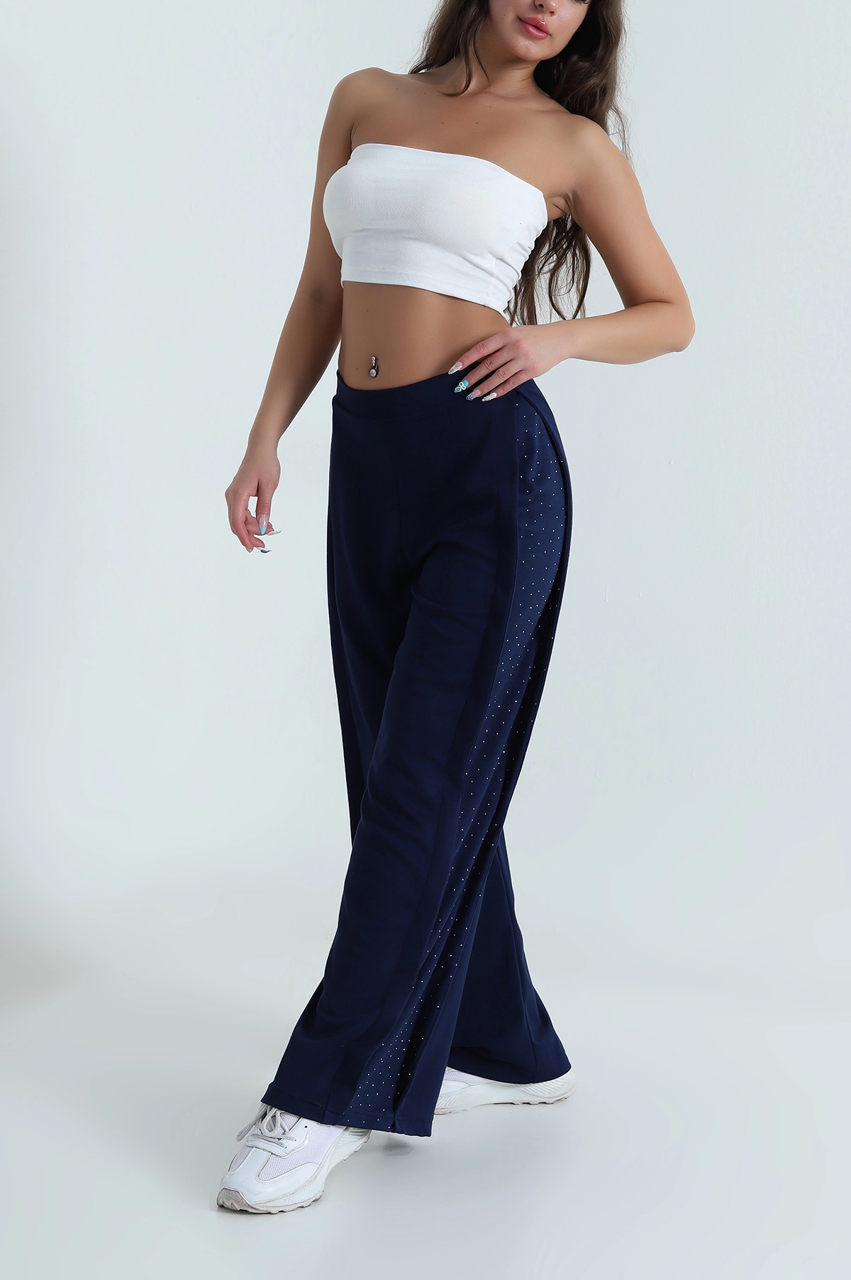 Lacivert Taşlı Garnili Modal Kadın Pantolon 484410