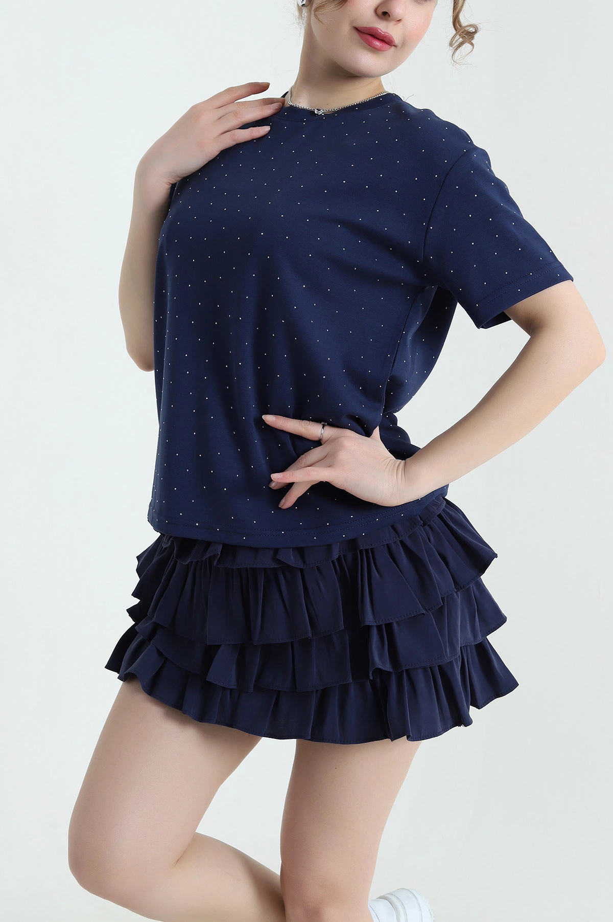 Lacivert Taşlı İnterlok Kadın Bluz 435824