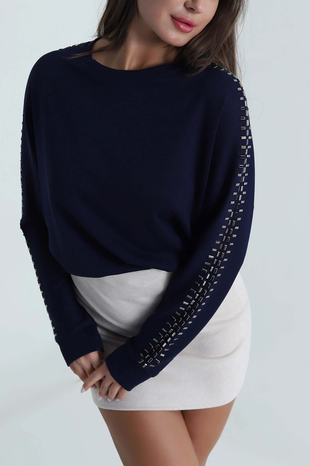 Lacivert Taşlı Modal Kadın Bluz 488061