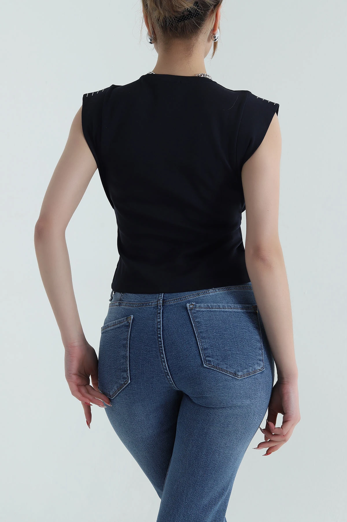 Lacivert Taşlı Tasarım Kadın Bluz 428323