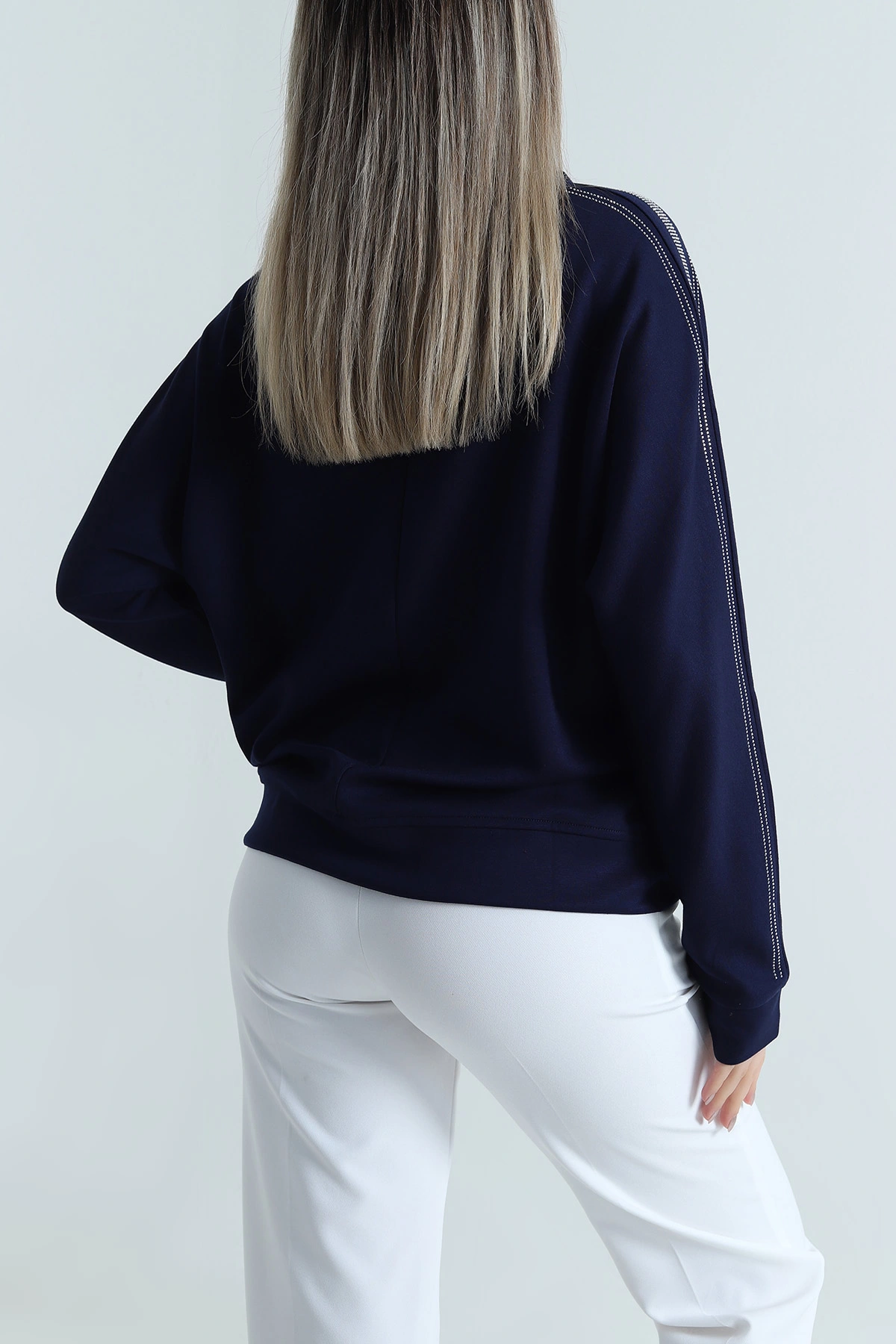 Lacivert Taşlı Tasarım Modal Kadın Bluz 487987