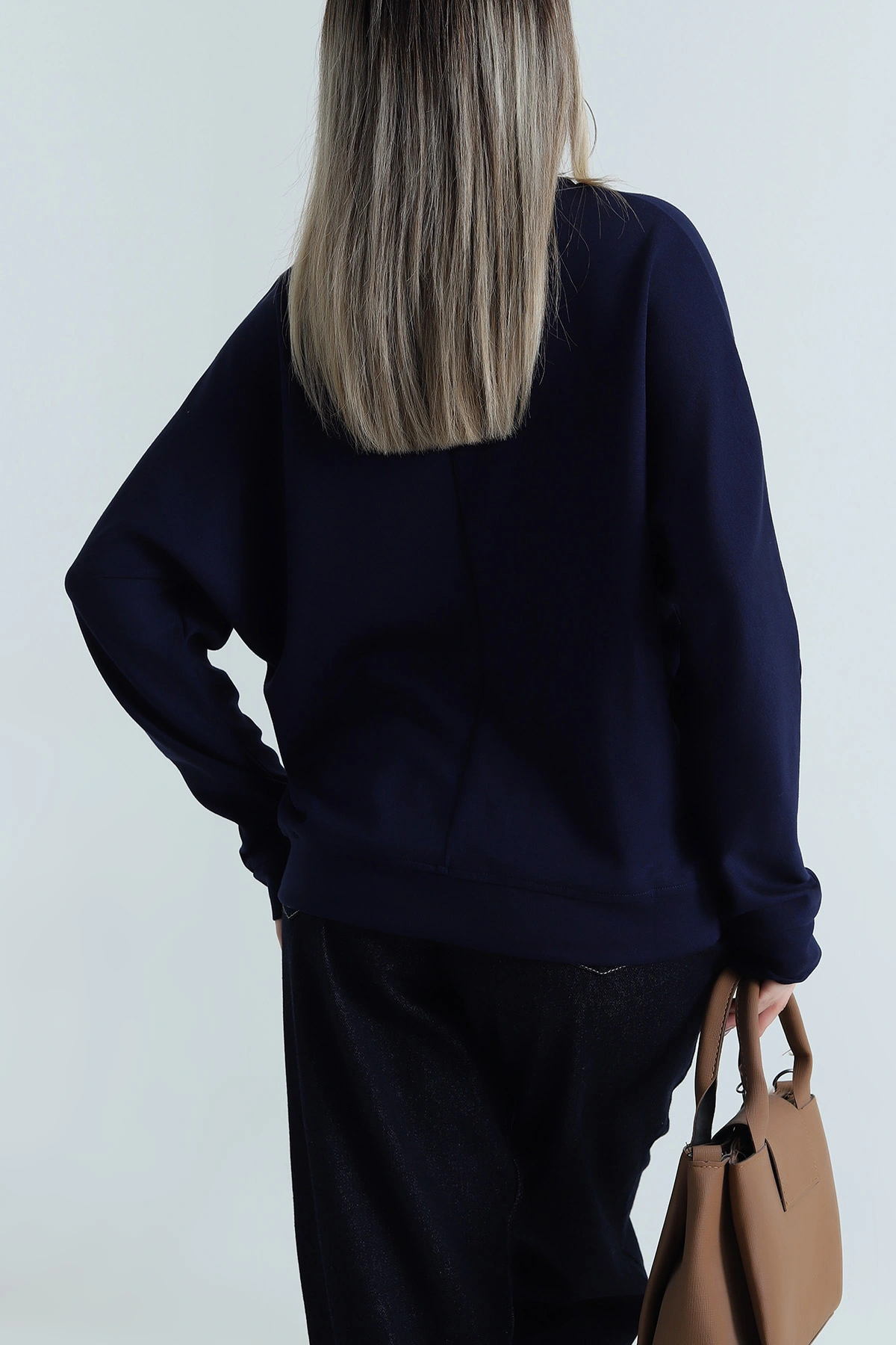 Lacivert Taşlı Tasarım Modal Kadın Bluz 487993