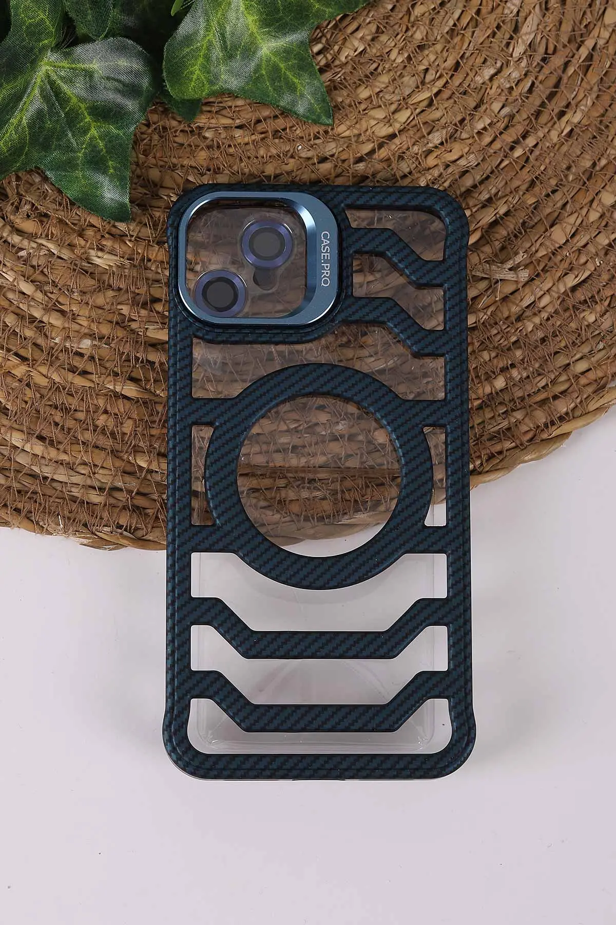 Lacivert TeknoCase İPhone 11 Uyumlu Creative Fiber Case Serisi Lens Hediyeli Vakumlu Sert Silikon Telefon Kılıfı 430893