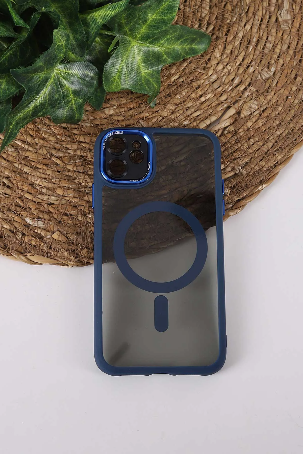 Lacivert TeknoCase İPhone 11 Uyumlu Wesley Case Serisi Magsafe Özellikli Transparan Sert Silikon Telefon Kılıfı 430580