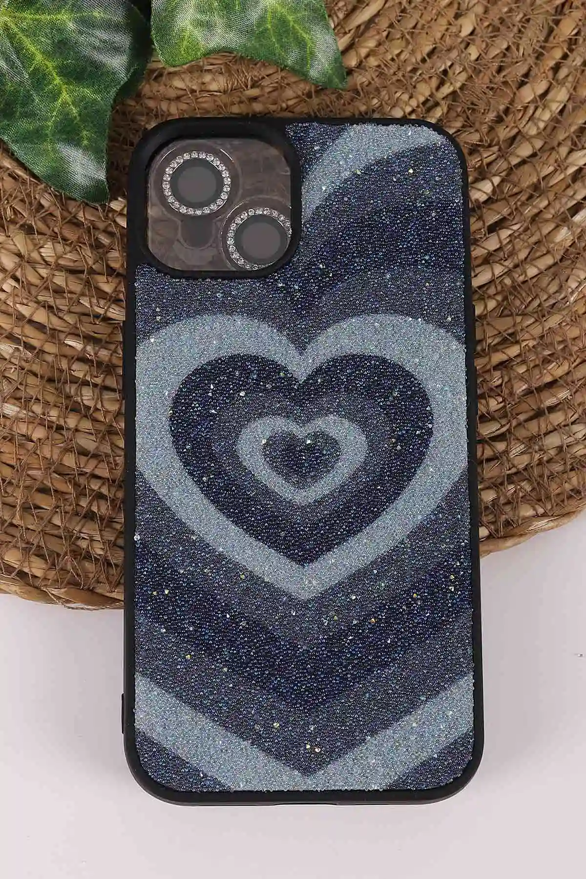 Lacivert TeknoCase İPhone 13 Uyumlu Sweet Diamond Case Serisi Desenli Lens Hediyeli Sert Silikon Telefon Kılıfı 450109