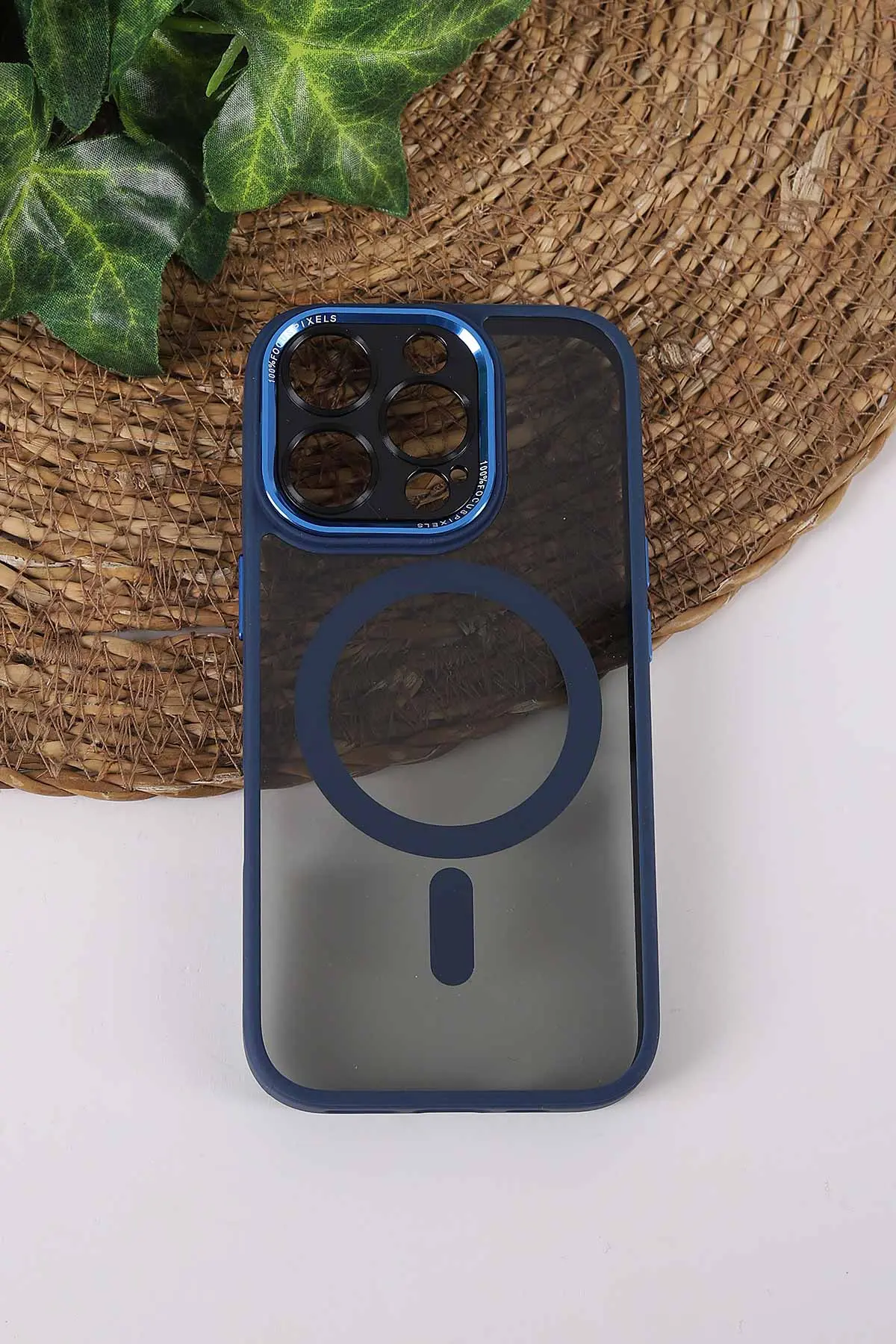 Lacivert TeknoCase İPhone 16 Pro Uyumlu Wesley Case Serisi Magsafe Özellikli Transparan Sert Silikon Telefon Kılıfı 430650