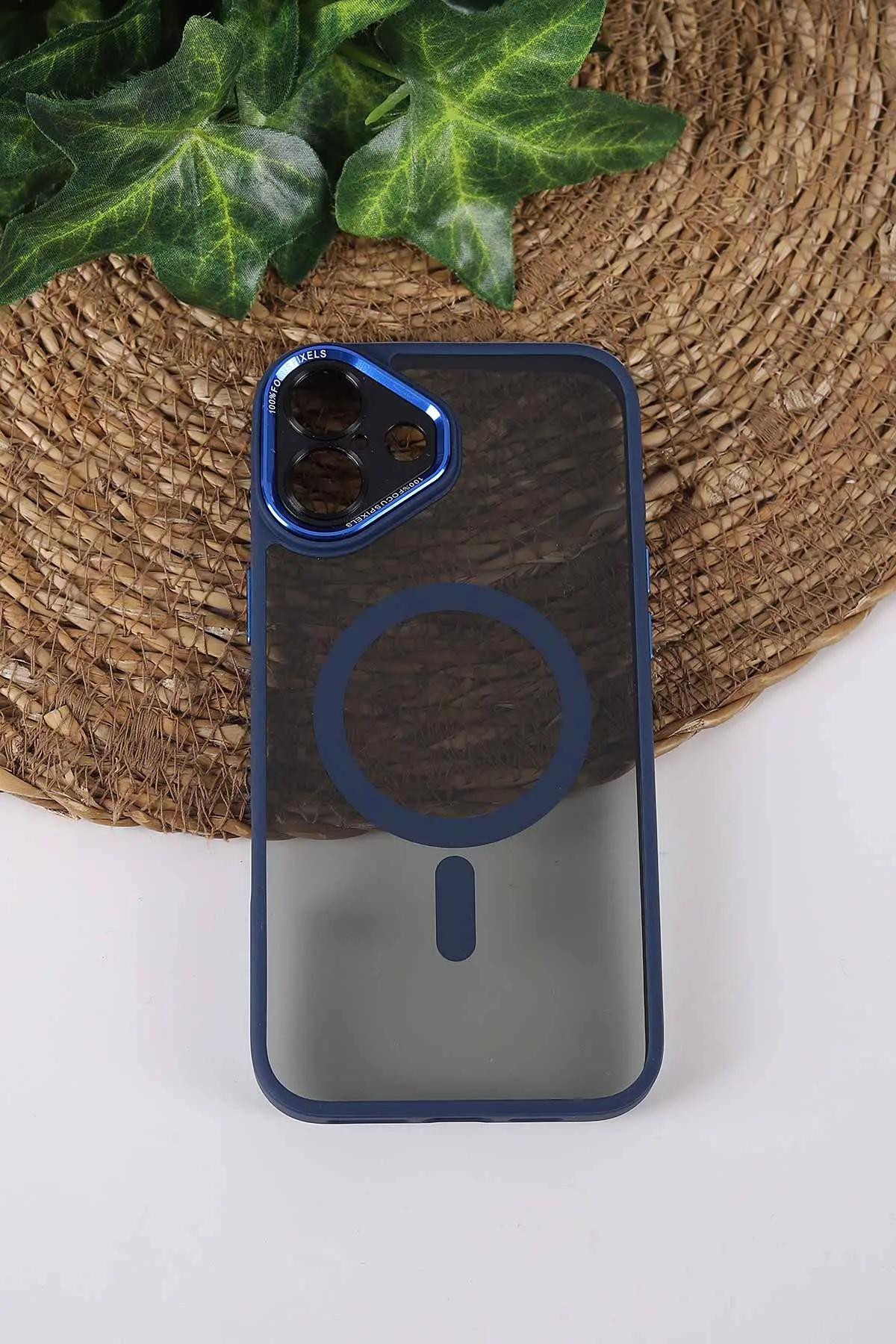 Lacivert TeknoCase İPhone 16 Uyumlu Wesley Case Serisi Magsafe Özellikli Transparan Sert Silikon Telefon Kılıfı 430632