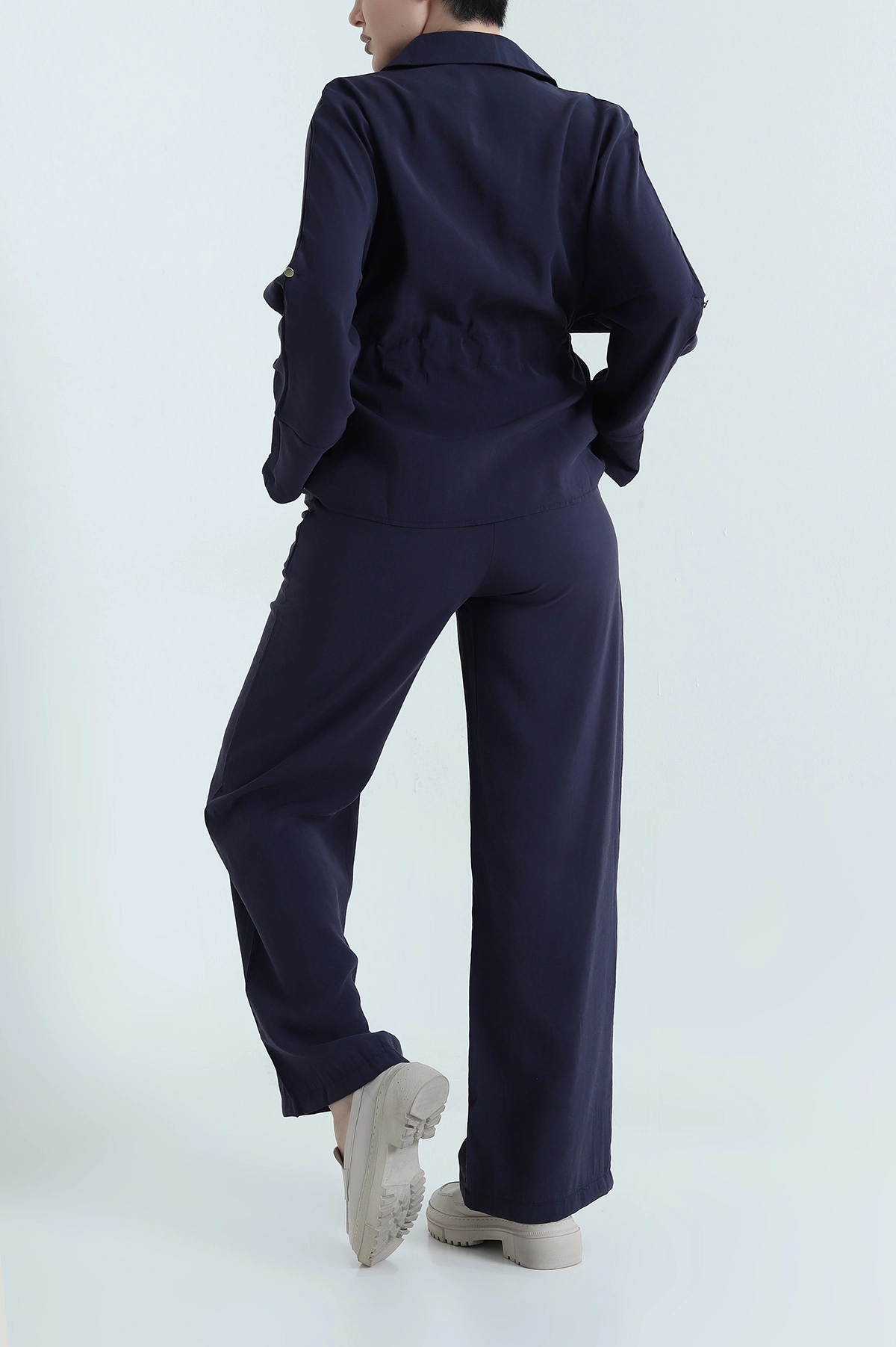 Lacivert Tencel Fermuarlı Çift Cep Kadın İkili Takım 448616