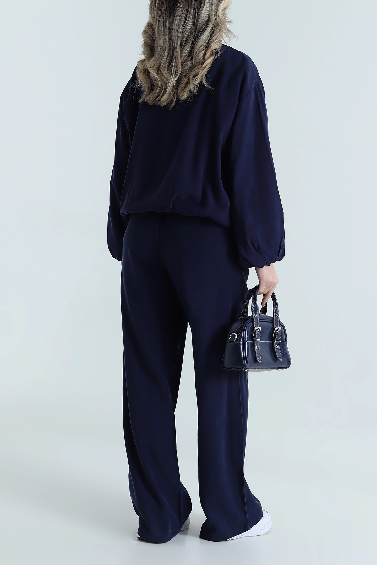 Lacivert Tencel Gabardin Astarlı Kadın İkili Takım 490934