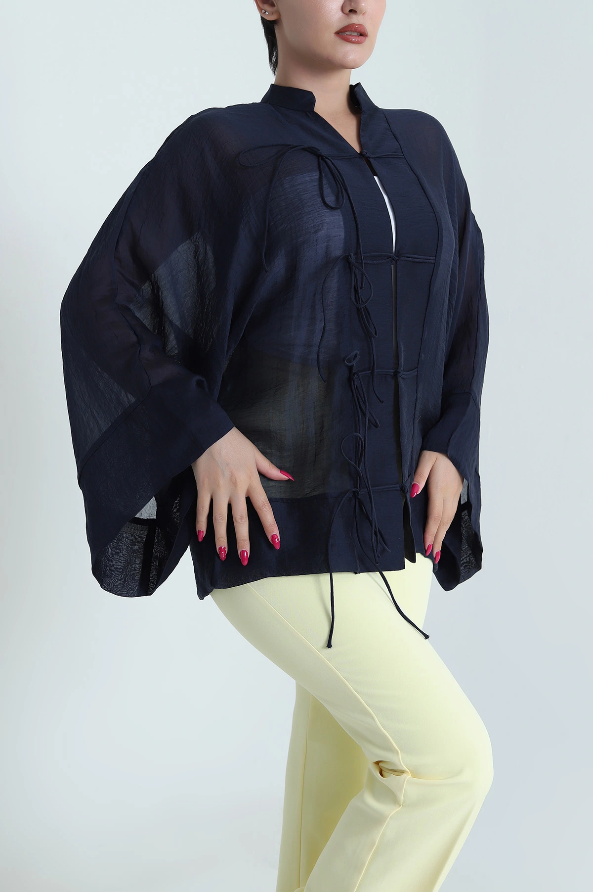Lacivert Tencel İp Bağcıklı Kadın Gömlek 476095