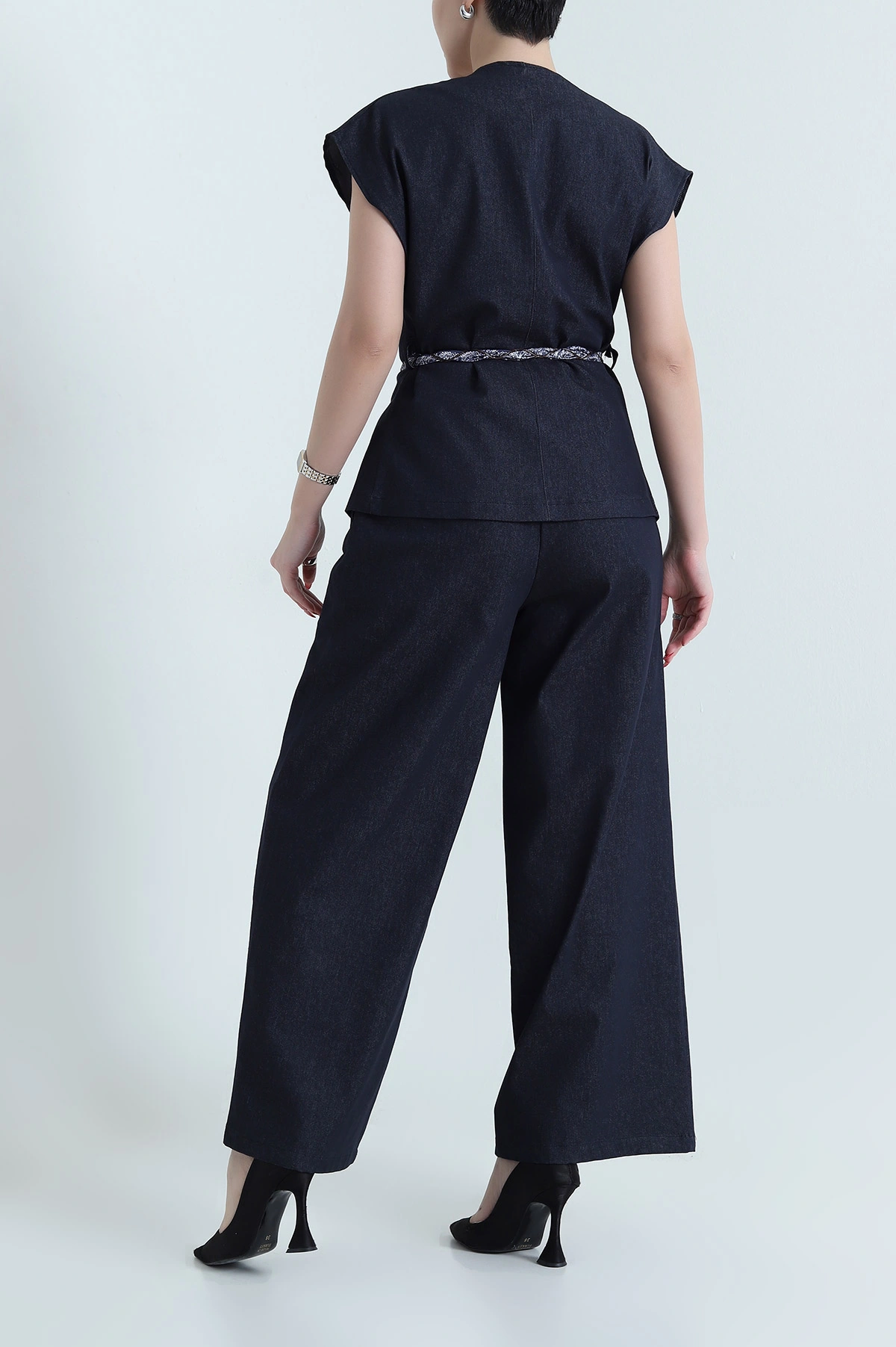 Lacivert Tencel Kot Yelek Pantolon Kadın İkili Takım 442508