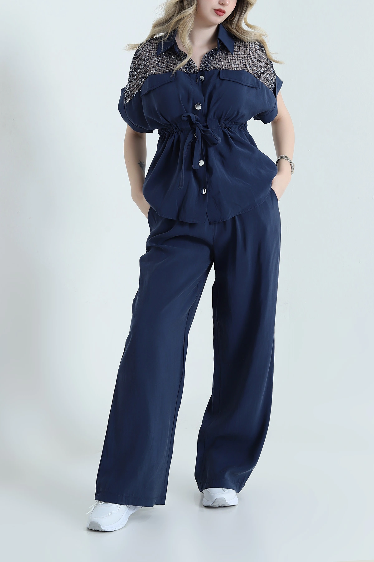 Lacivert Tencel Pul Detay Kadın İkili Takım 456224