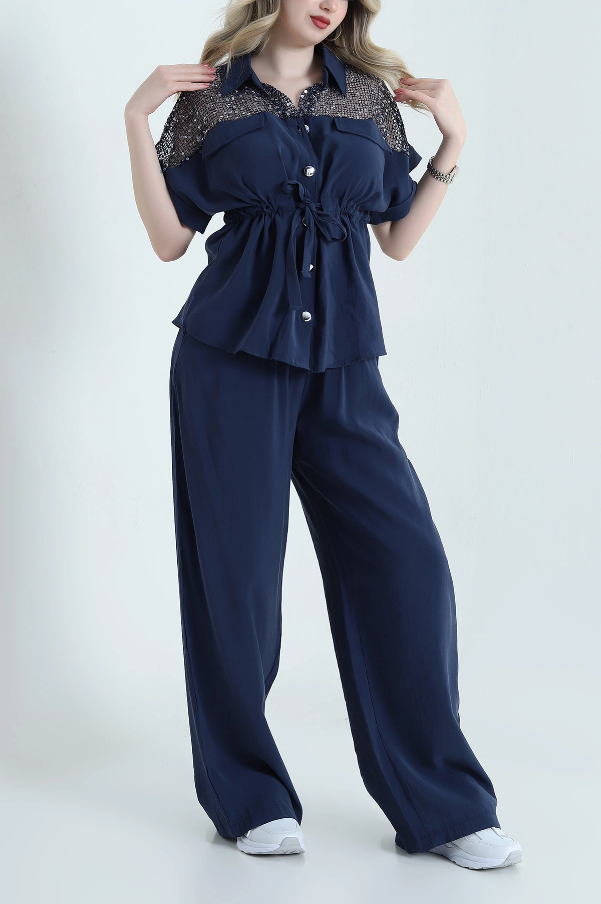 Lacivert Tencel Pul Detay Kadın İkili Takım 456224