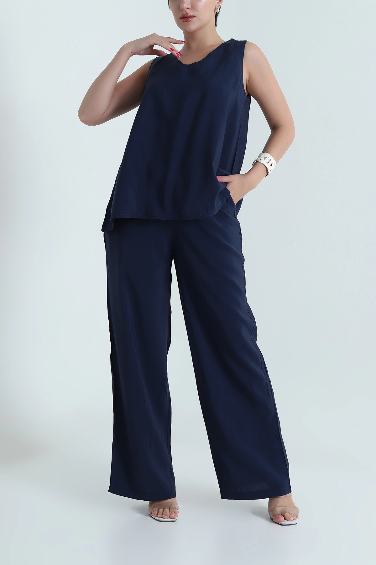 Lacivert Tencel V Yaka Kadın İkili Takım 475190