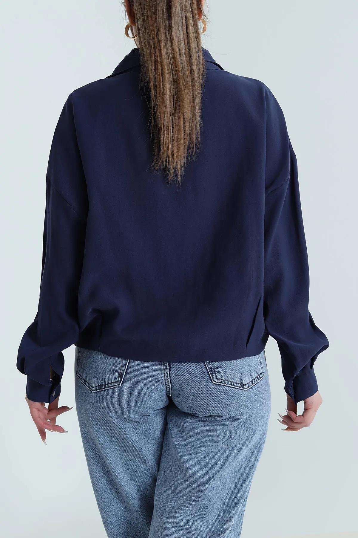 Lacivert Tensel Gabardin Kadın Mevsimlik Mont 488034