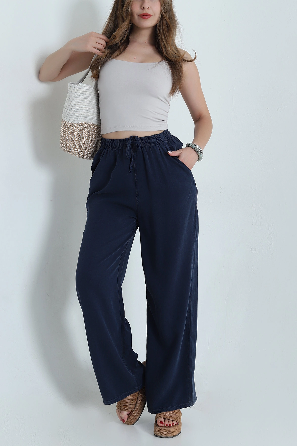 Lacivert Tensel Modal Palazzo Kadın Pantolon 478756
