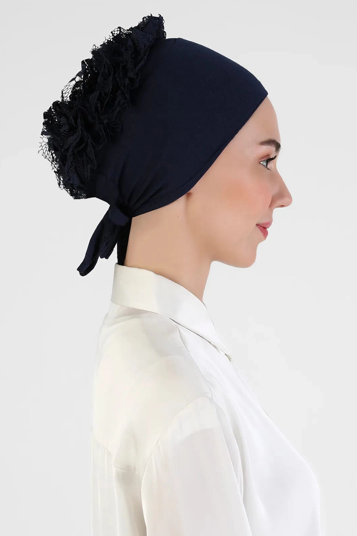 Lacivert Tesettür Dikişli Fırfırlı Bone 454230