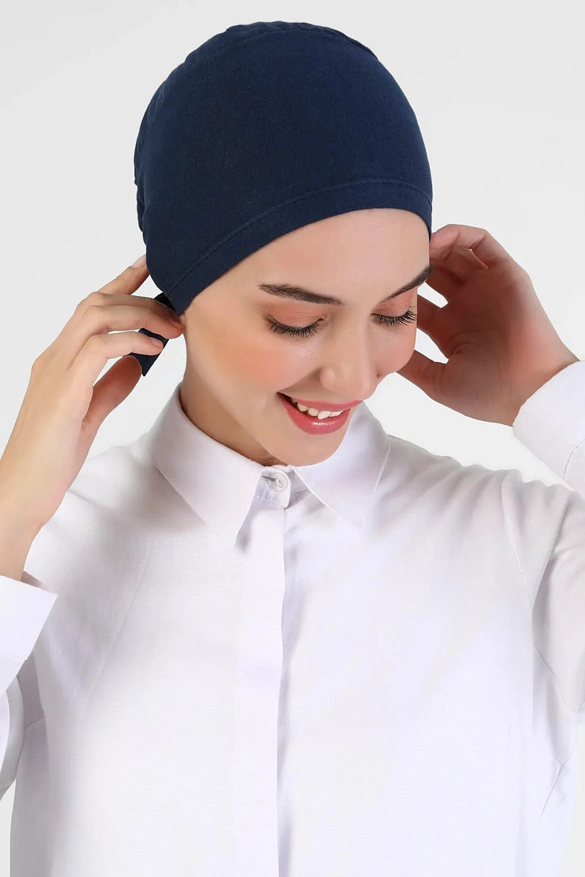 Lacivert Tesettür Düz Dikişli Penye Bone 454211