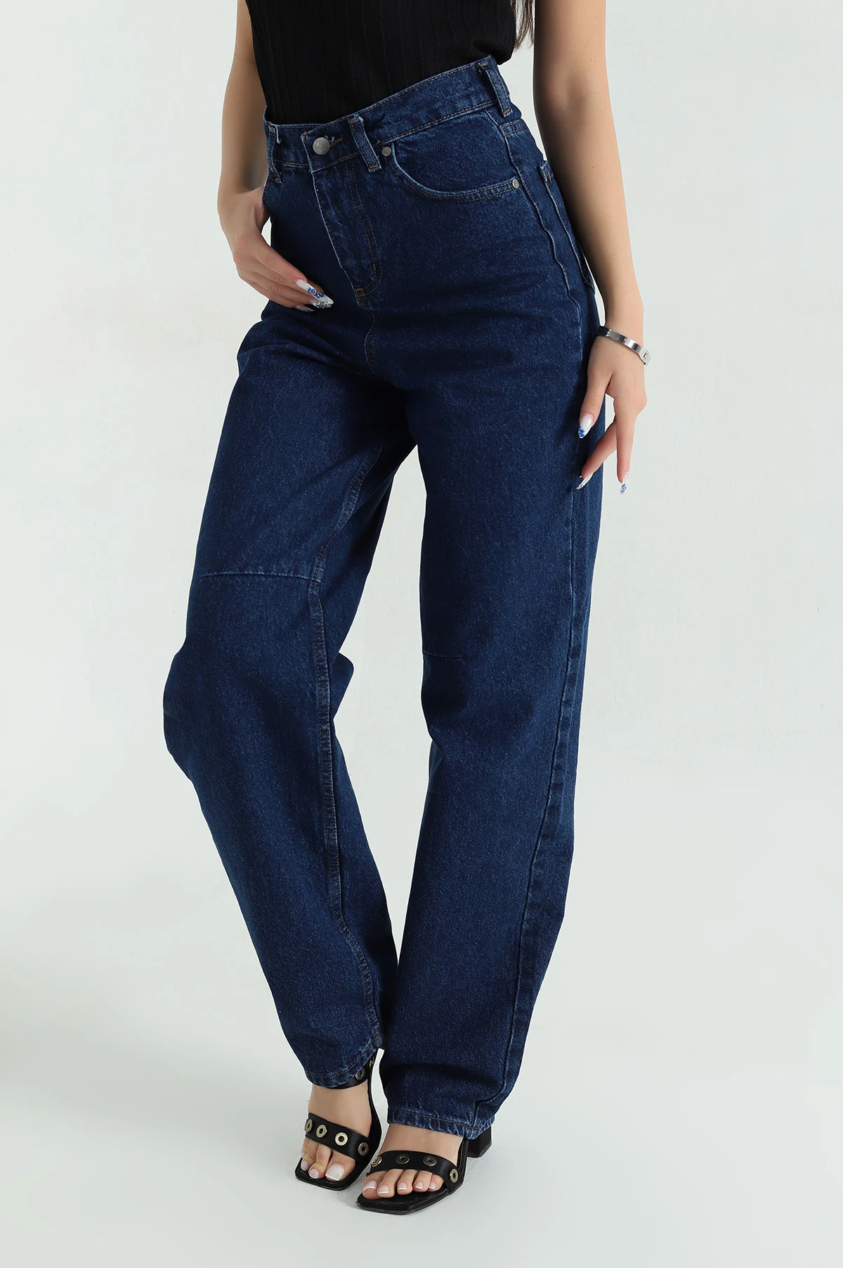 Lacivert Toka Detay Baggy Kadın Kot Pantolon 368222