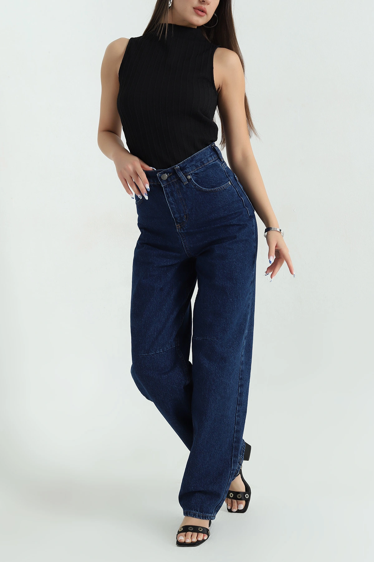 Lacivert Toka Detay Baggy Kadın Kot Pantolon 368222