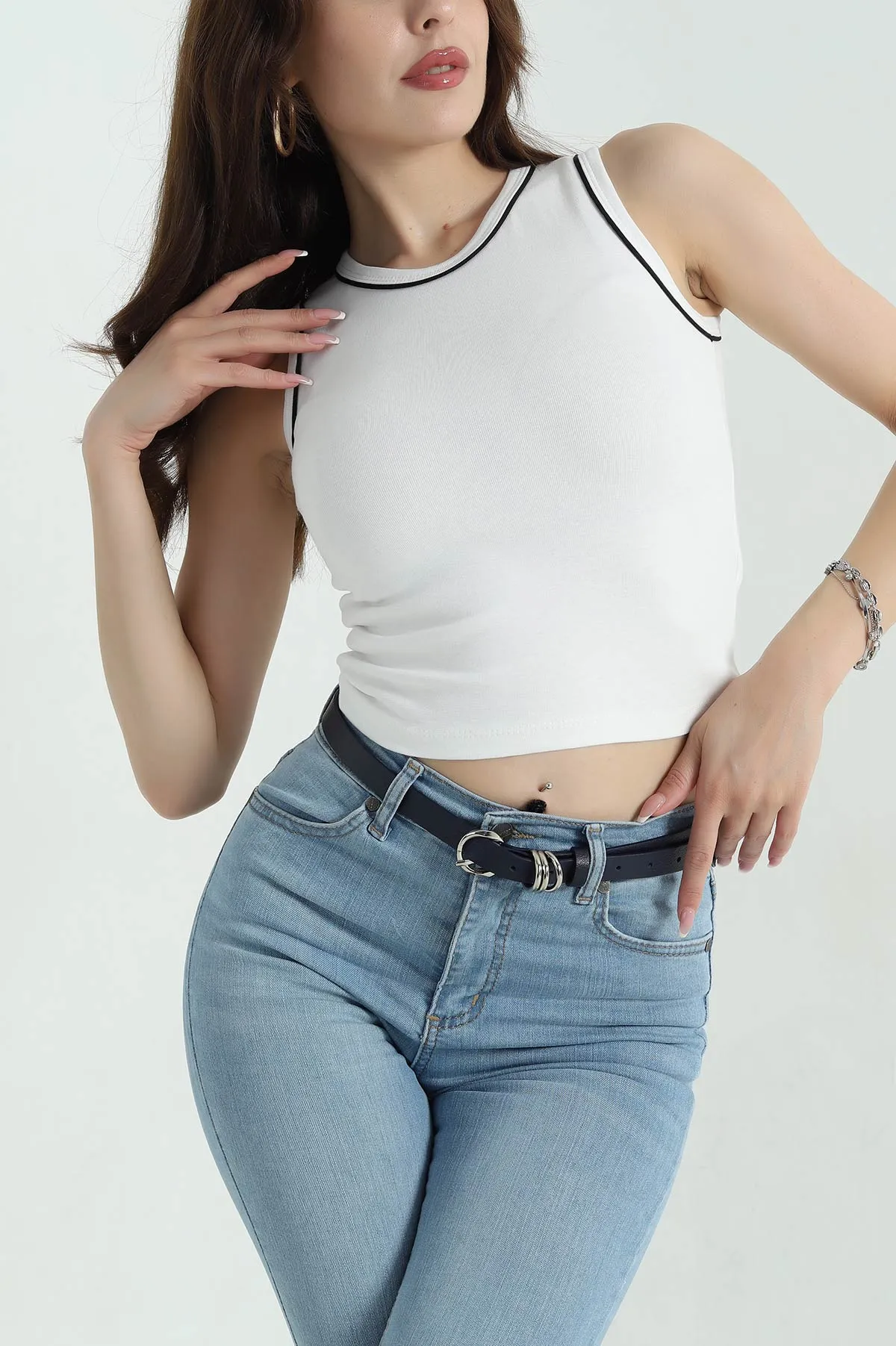 Lacivert Gümüş Toka Detaylı Kadın İnce Kemer 374310
