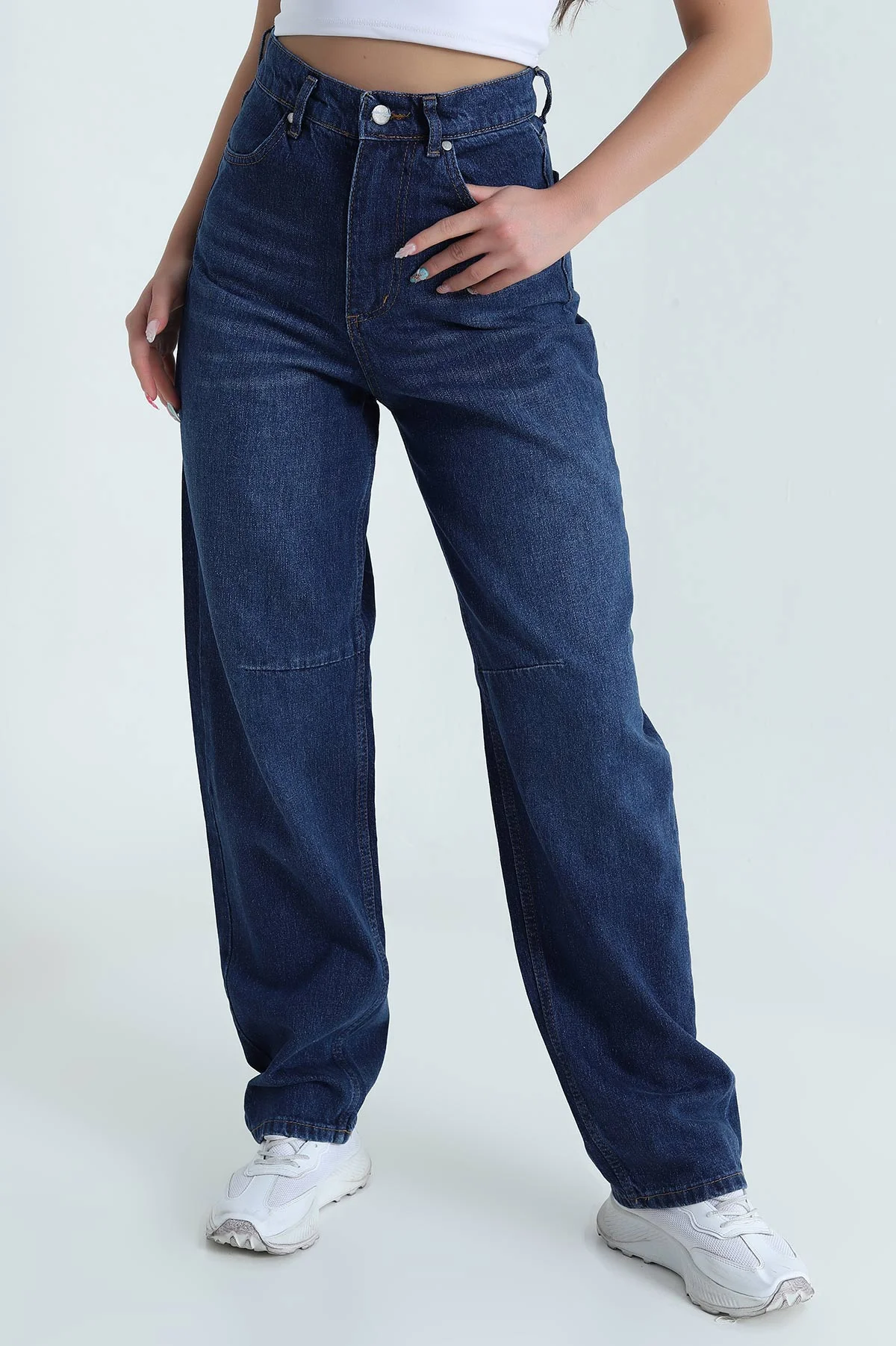 Lacivert Tokalı Baggy Kadın Kot Pantolon 469586