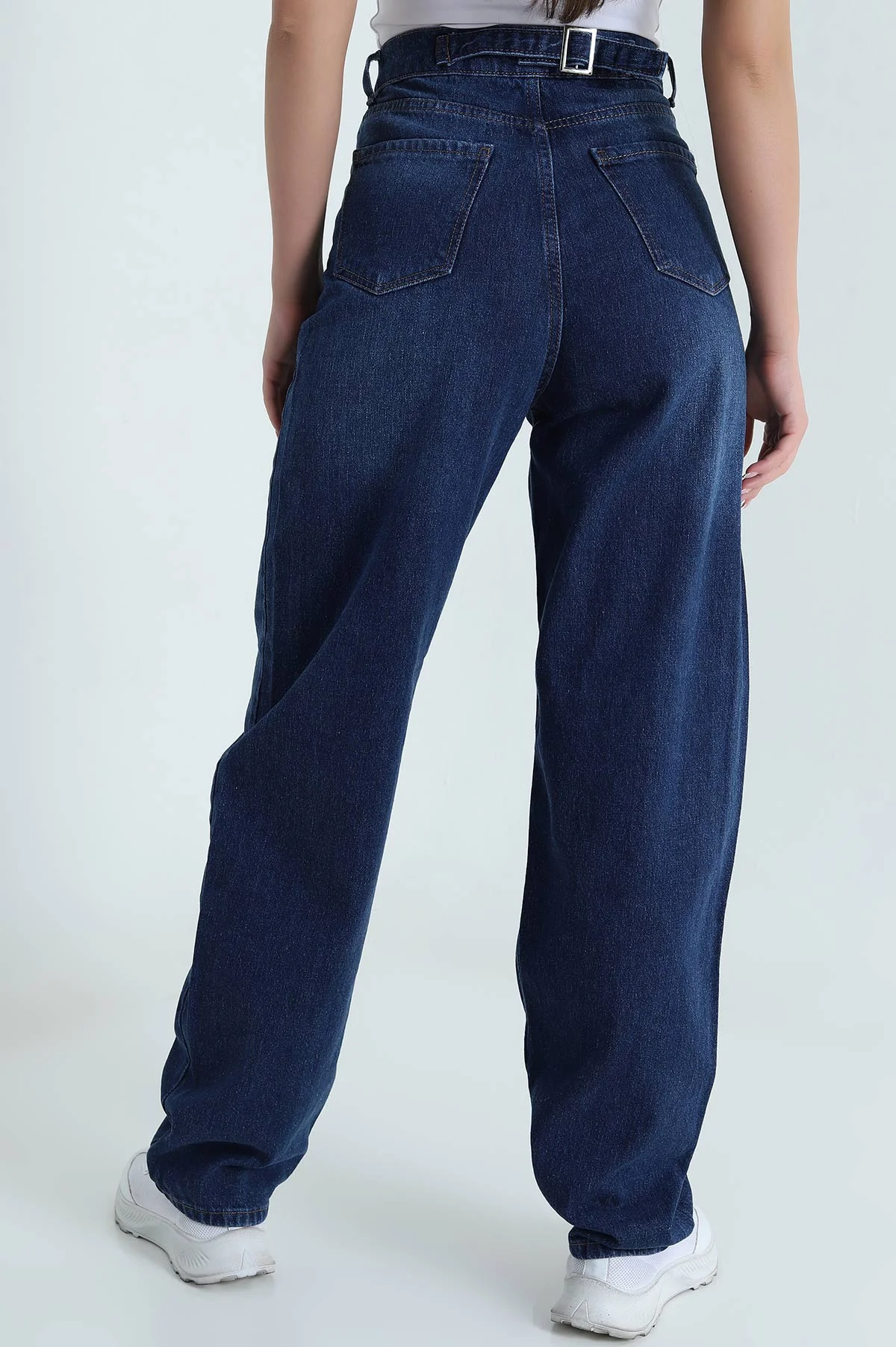 Lacivert Tokalı Baggy Kadın Kot Pantolon 469586