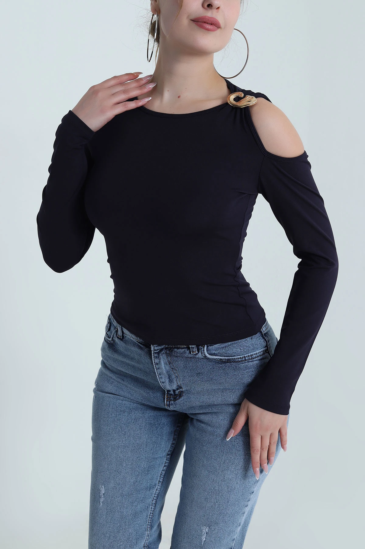 Lacivert Tokalı Scuba Kadın Bluz 486669