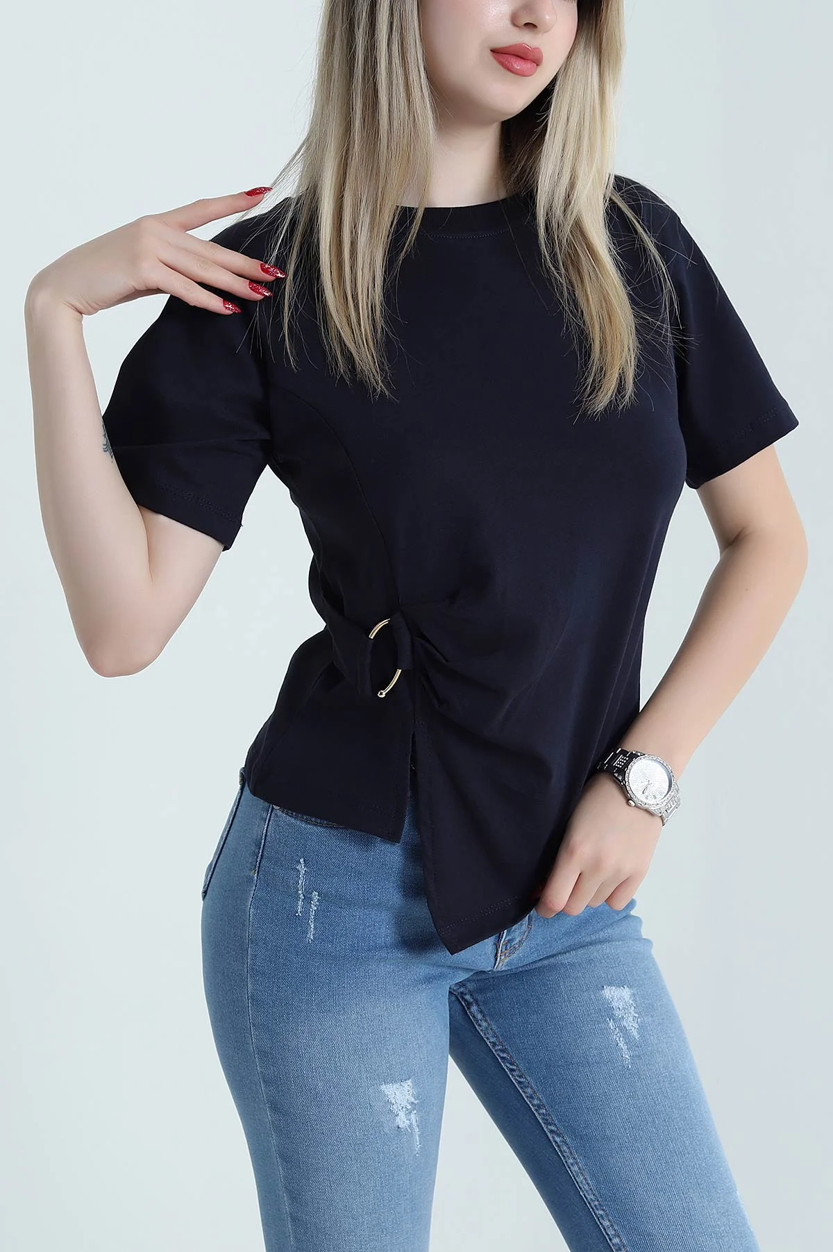 Lacivert Tokalı Süprem Kadın Bluz 471636