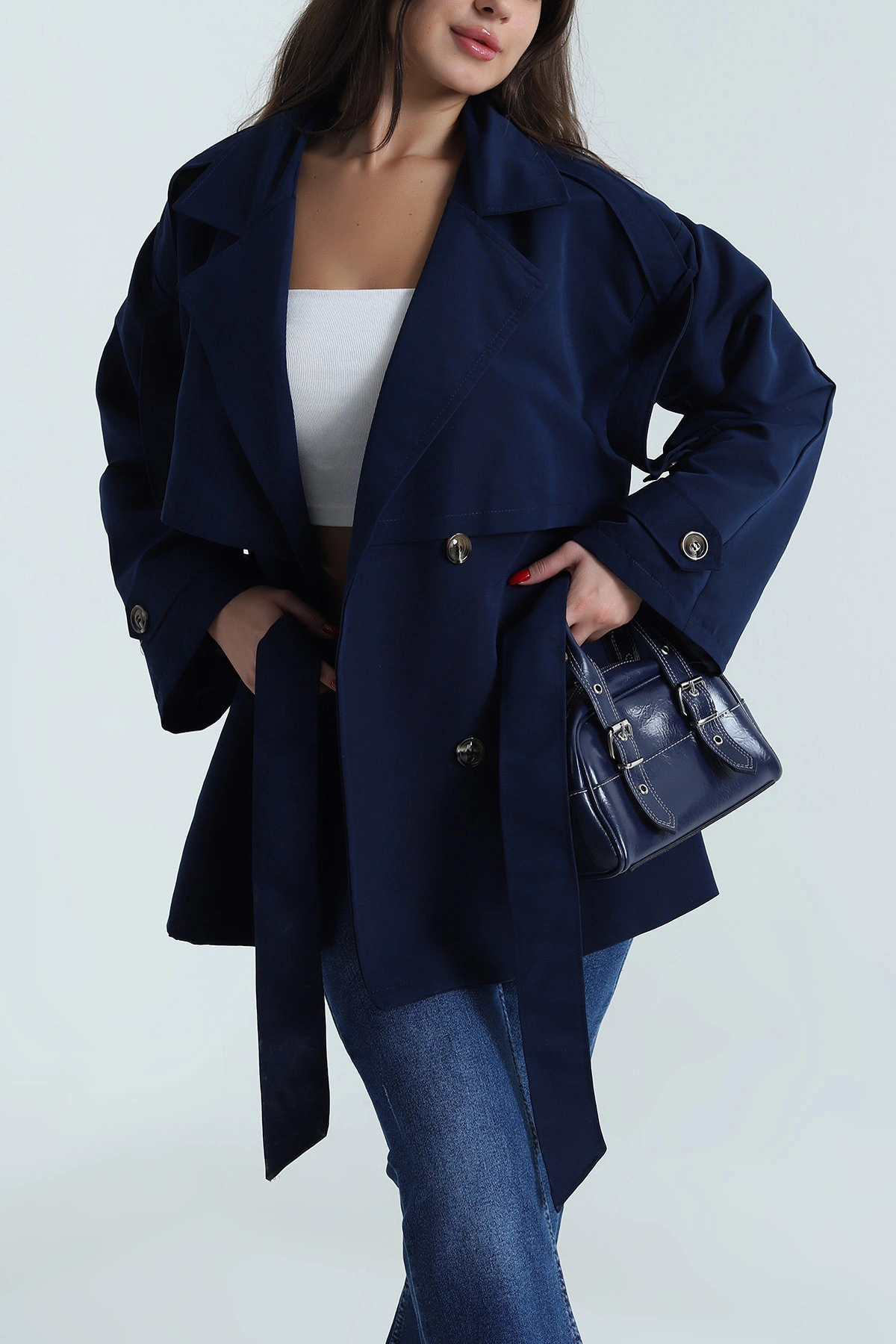 Lacivert Torino Oversize Kadın Trenç 490734