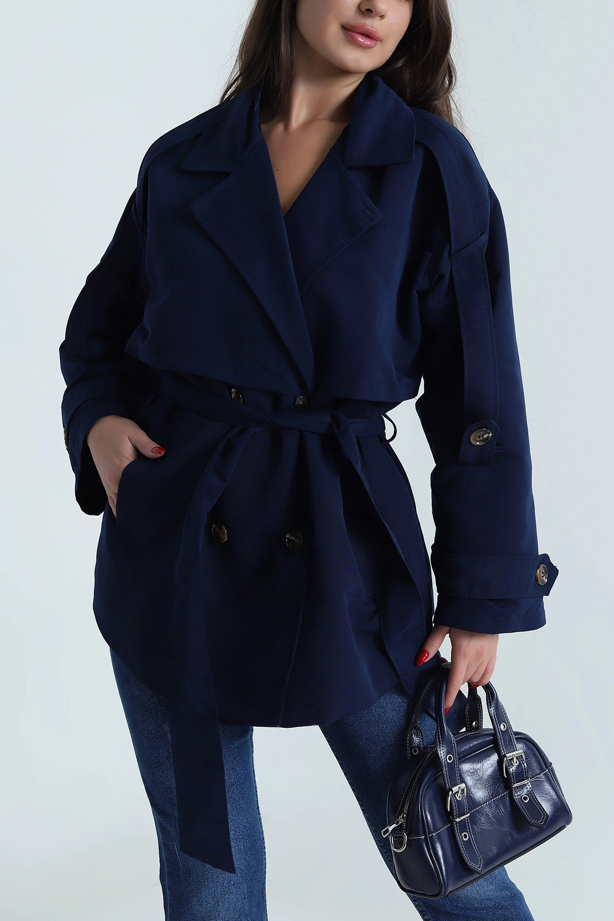 Lacivert Torino Oversize Kadın Trenç 490734