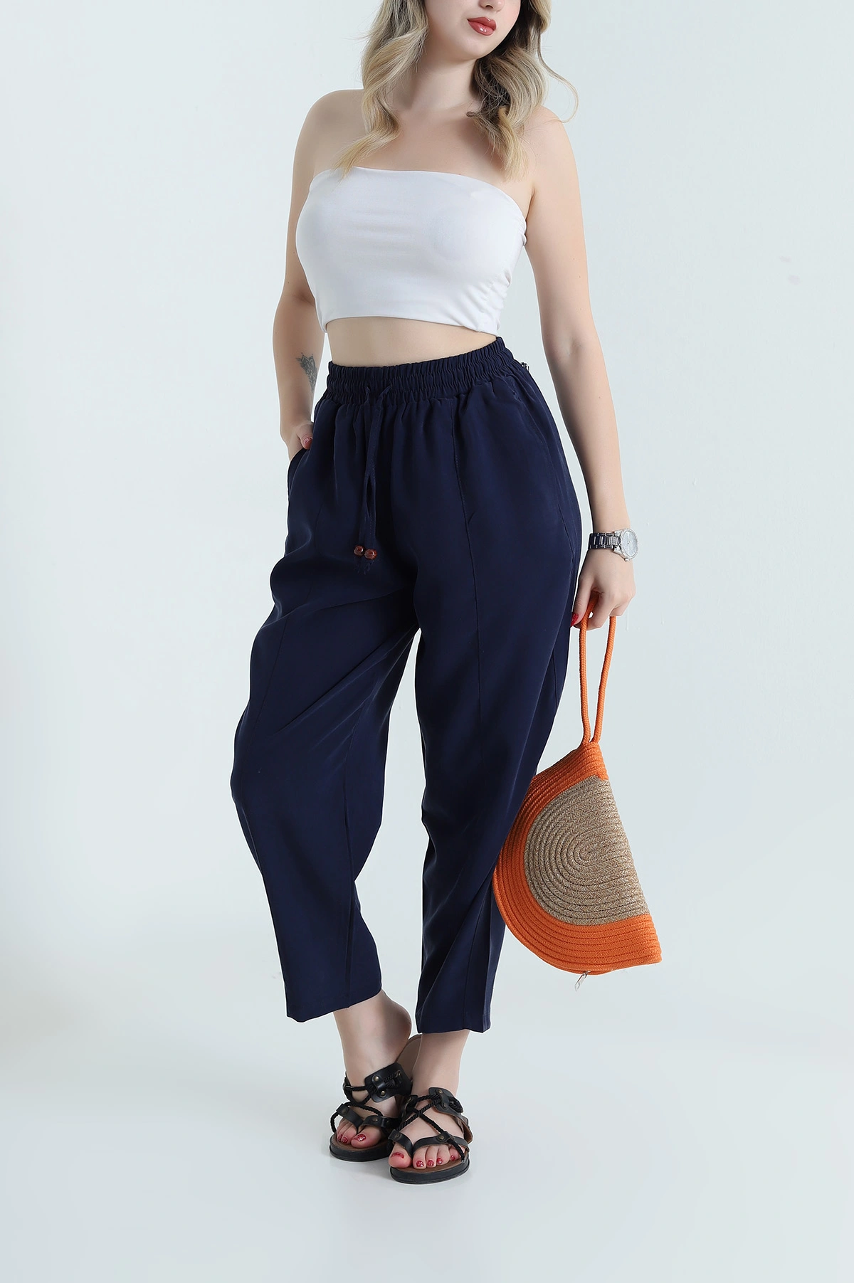 Lacivert Twil Modal Beli Lastikli Kadın Pantolon 469595