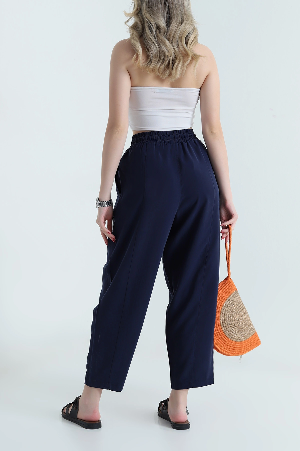 Lacivert Twil Modal Beli Lastikli Kadın Pantolon 469595