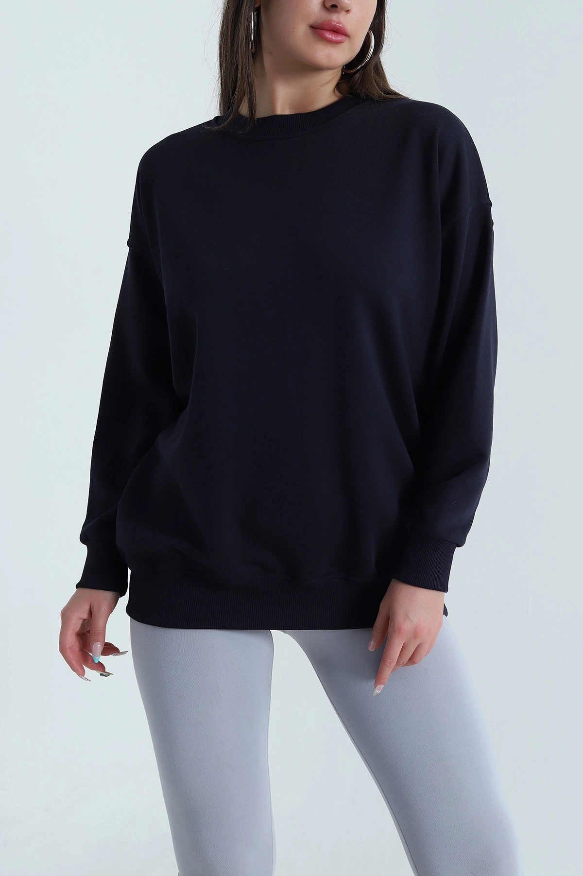 Lacivert Üç İp Bisiklet Yaka Kadın Sweat 483662