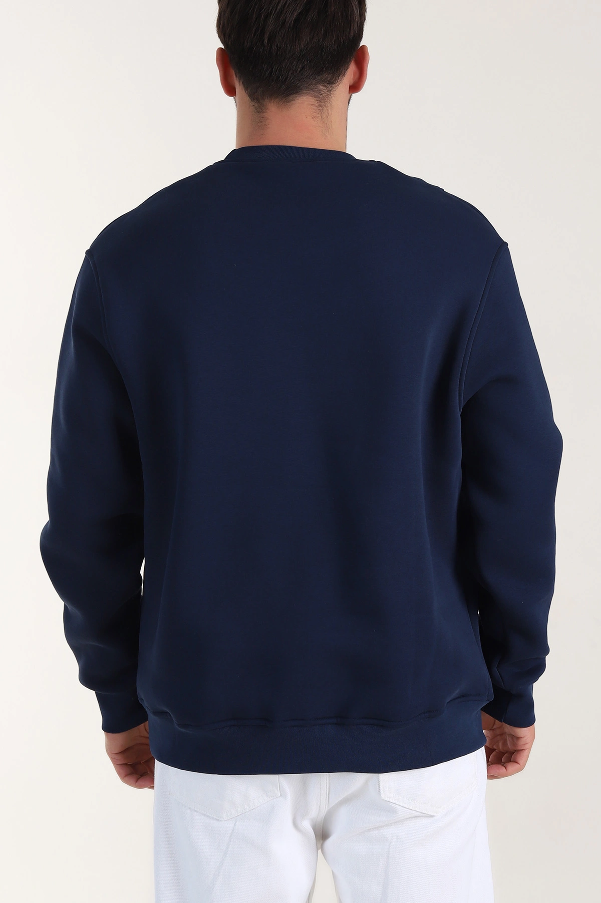 Lacivert Üç İp Şardonlu Bisiklet Yaka Erkek Sweatshirt 410906