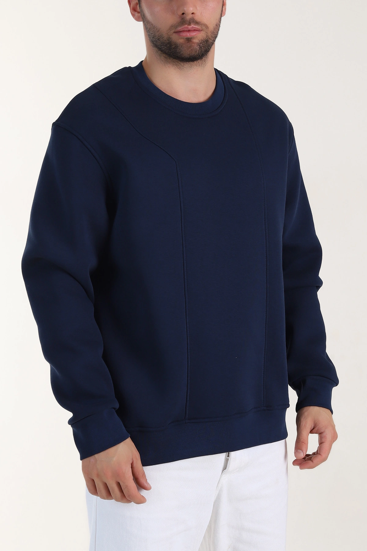 Lacivert Üç İp Şardonlu Bisiklet Yaka Erkek Sweatshirt 410906
