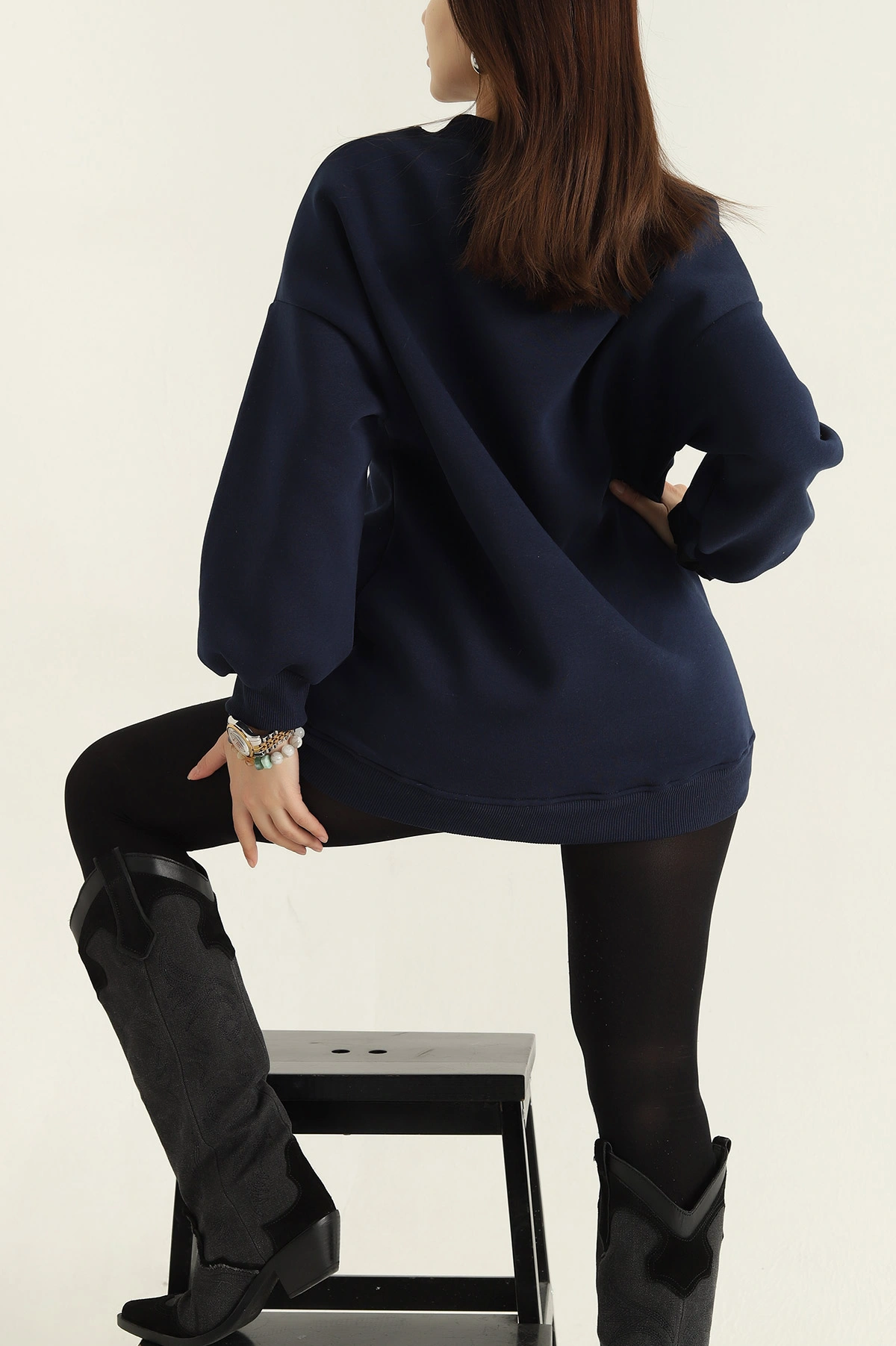 Lacivert Üç İplik Şardonlu Sweat Tunik 321590