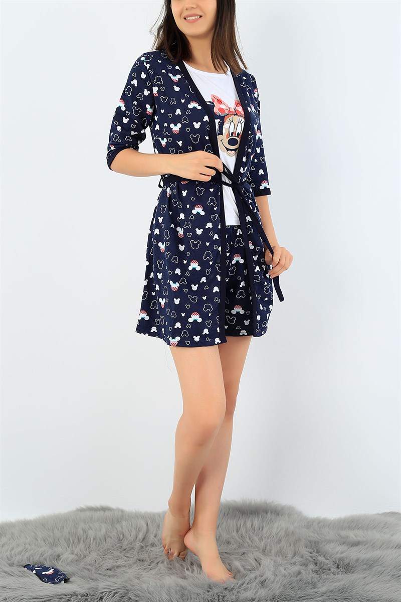 Lacivert Üçlü Sabahlık Pijama Takımı 36966
