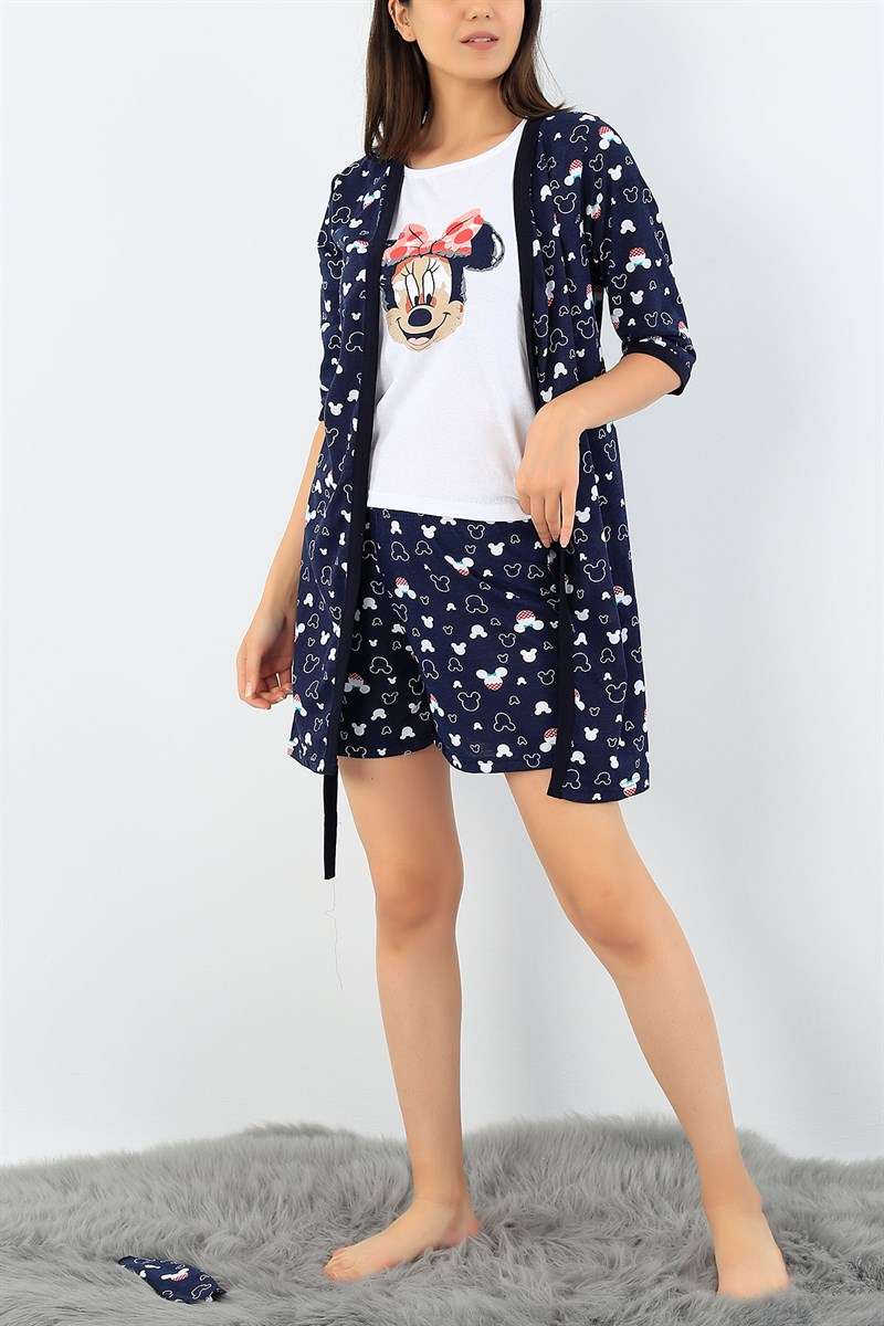 Lacivert Üçlü Sabahlık Pijama Takımı 36966