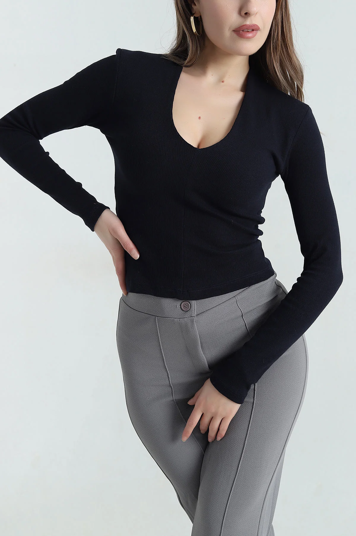 Lacivert V Yaka Kaşkorse Kadın Bluz 417941