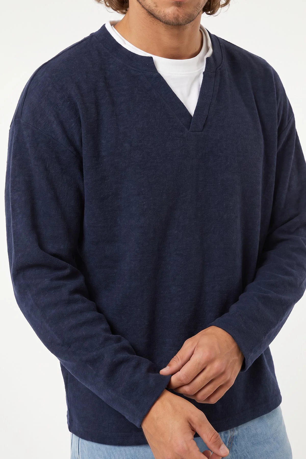 Lacivert V Yaka Triko Erkek Sweatshirt 492021