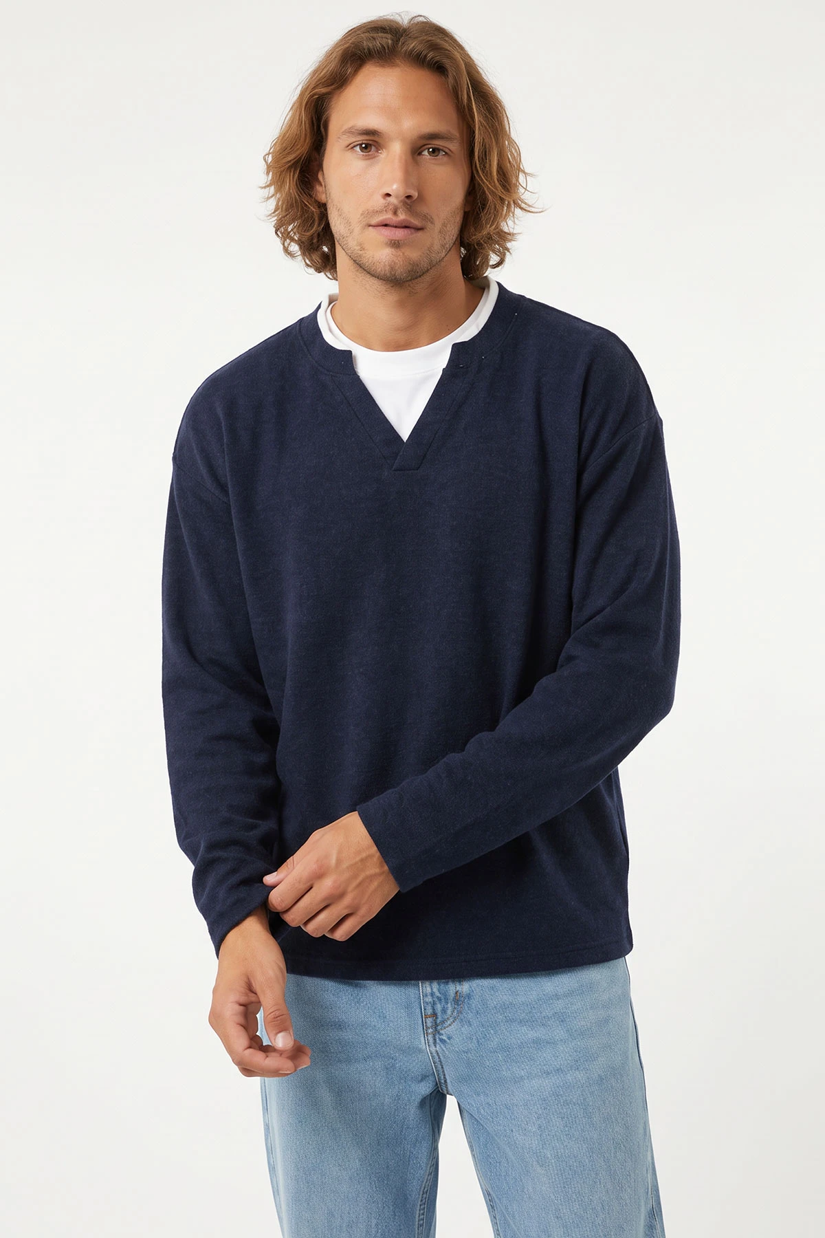 Lacivert V Yaka Triko Erkek Sweatshirt 492021