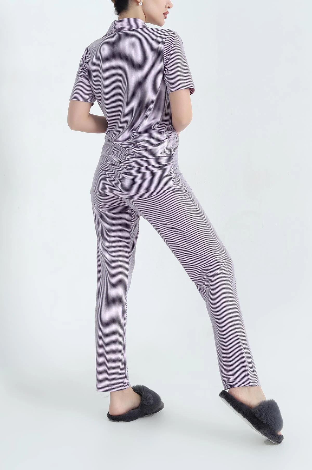 Lacivert Viskon Düğmeli Kadın Pijama Takımı 341727