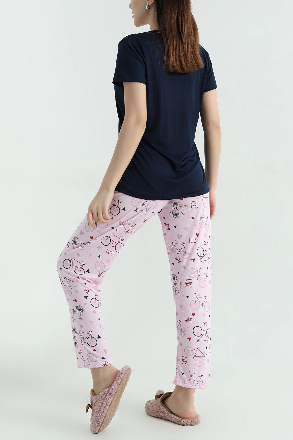 Lacivert Viskon Düğmeli Kadın Pijama Takımı 347398