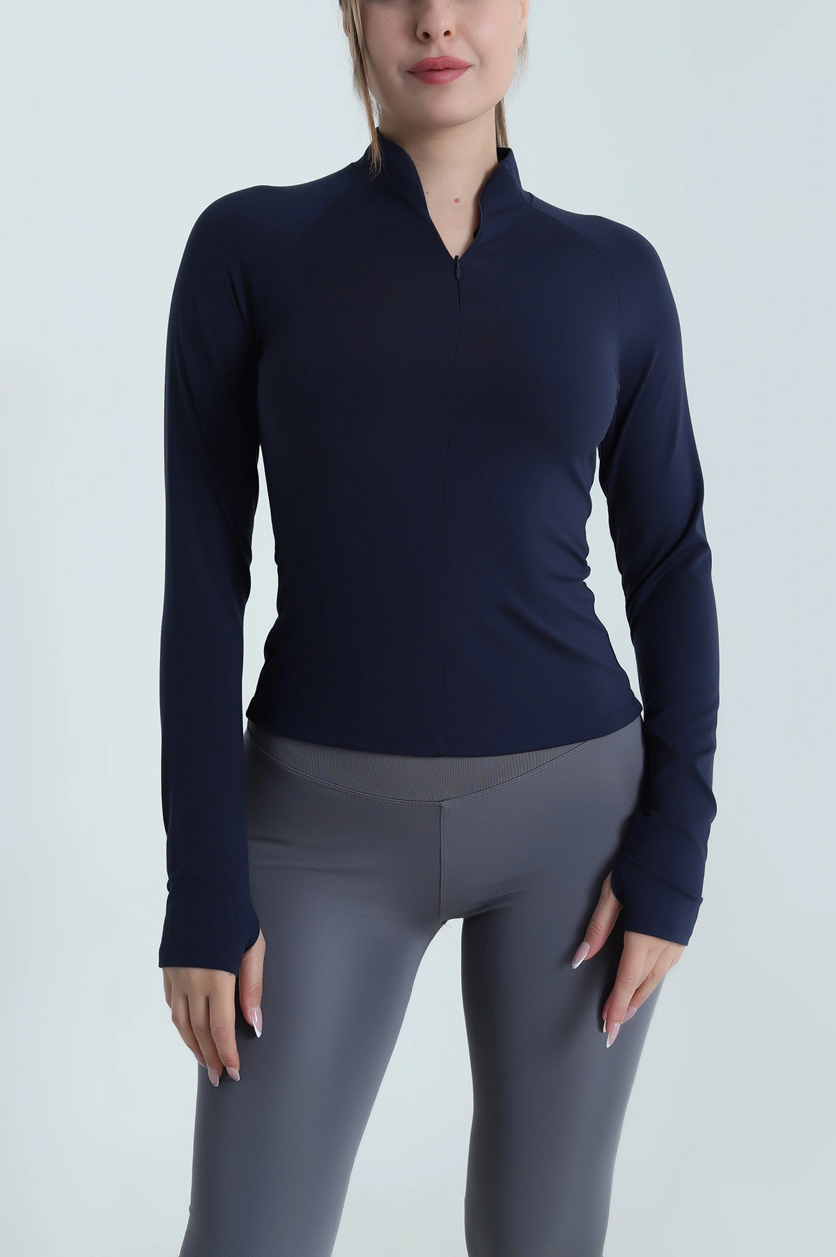 Lacivert Yakası Fermuarlı Belize Kadın Bluz 485449