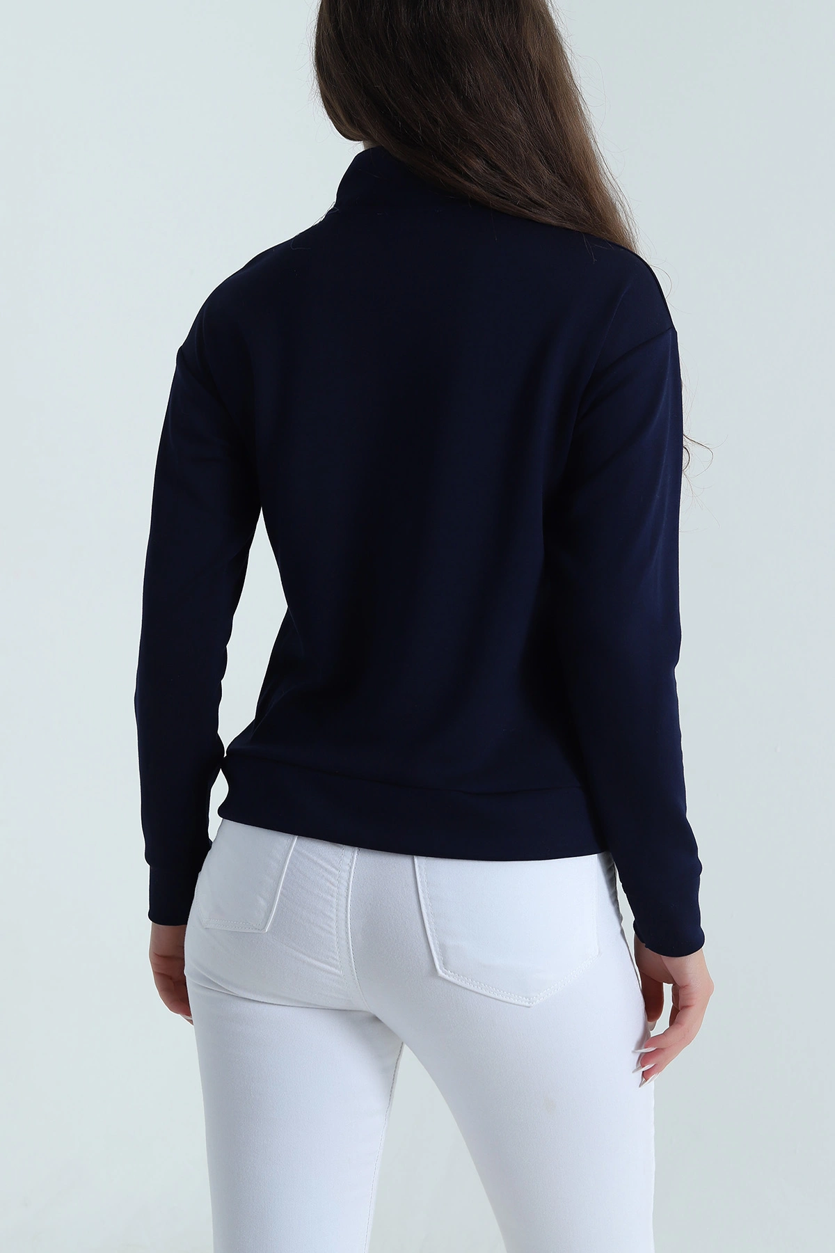Lacivert Yakası Fermuarlı Modal Kadın Sweat 488255